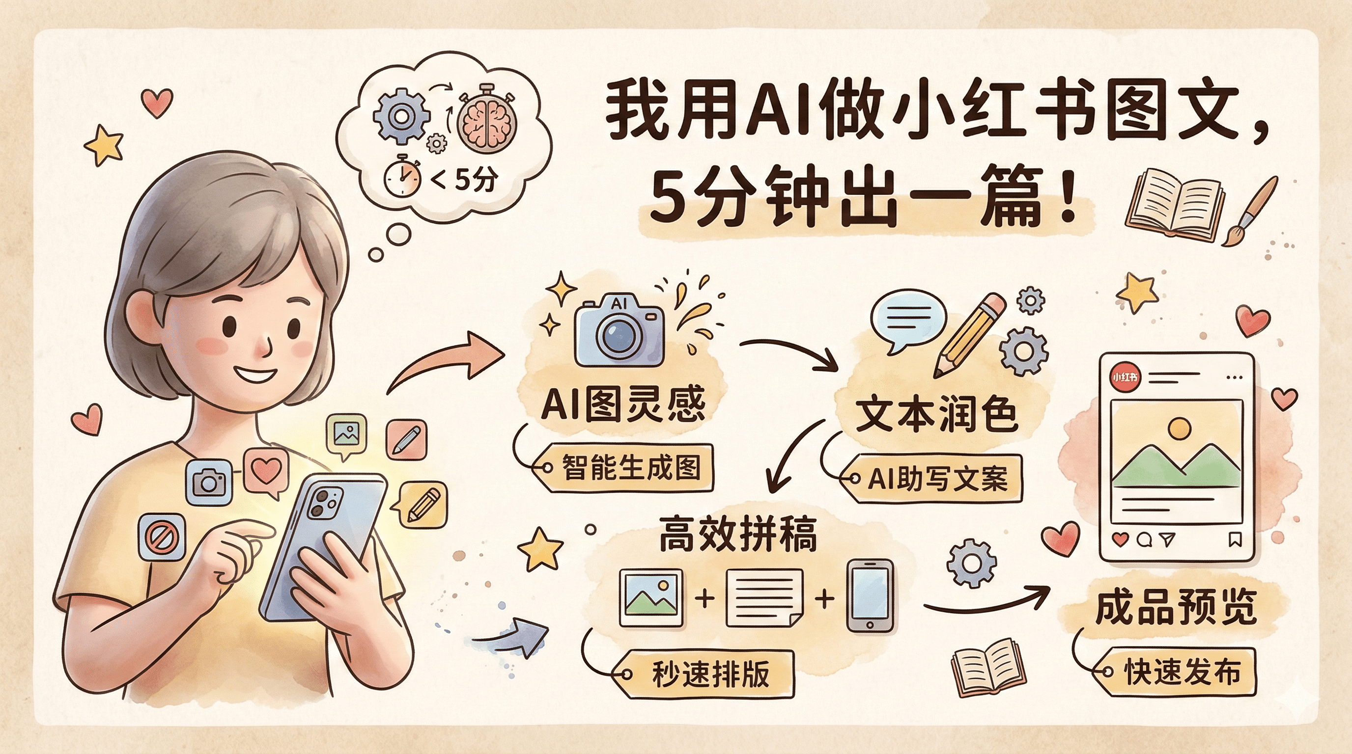 手把手实操：我用AI做小红书图文，5分钟出一篇！
