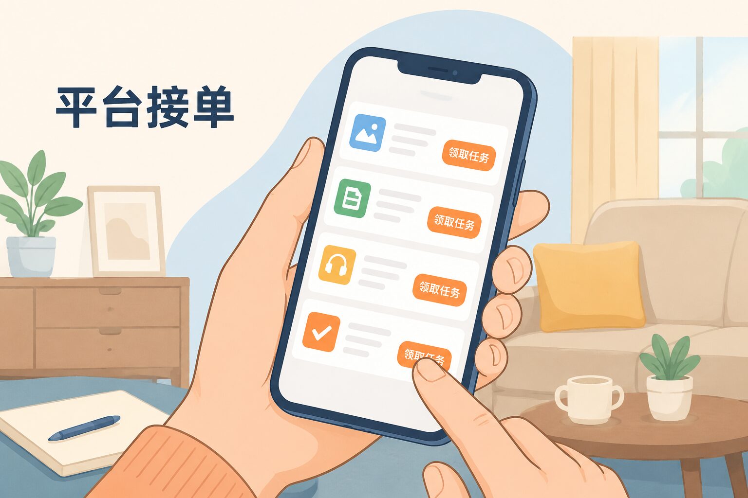 宝妈在手机上查看众包任务列表准备接单