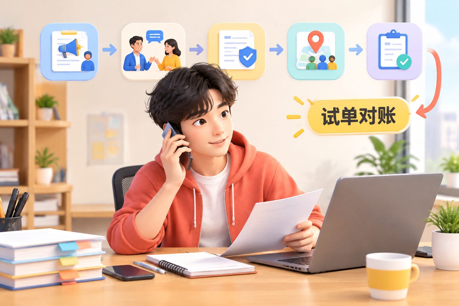 APP拉新项目从准备推广资料、接洽确认规则到试单对账的流程图